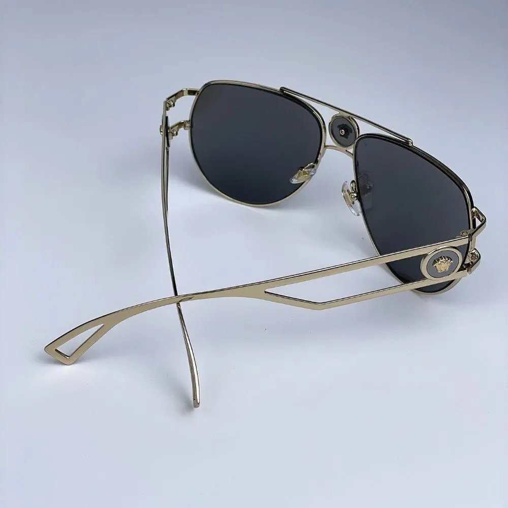NEW Versace  VE2225 12526G  Pale Gold Grey Aviator Mirrored Unisex Sunglasses